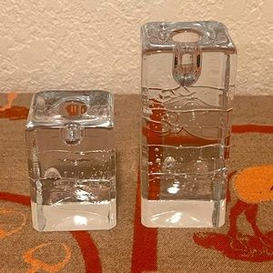 Iittala Glass Archipelago Ice Cube Candle Holders. 5.5” & 3.5"